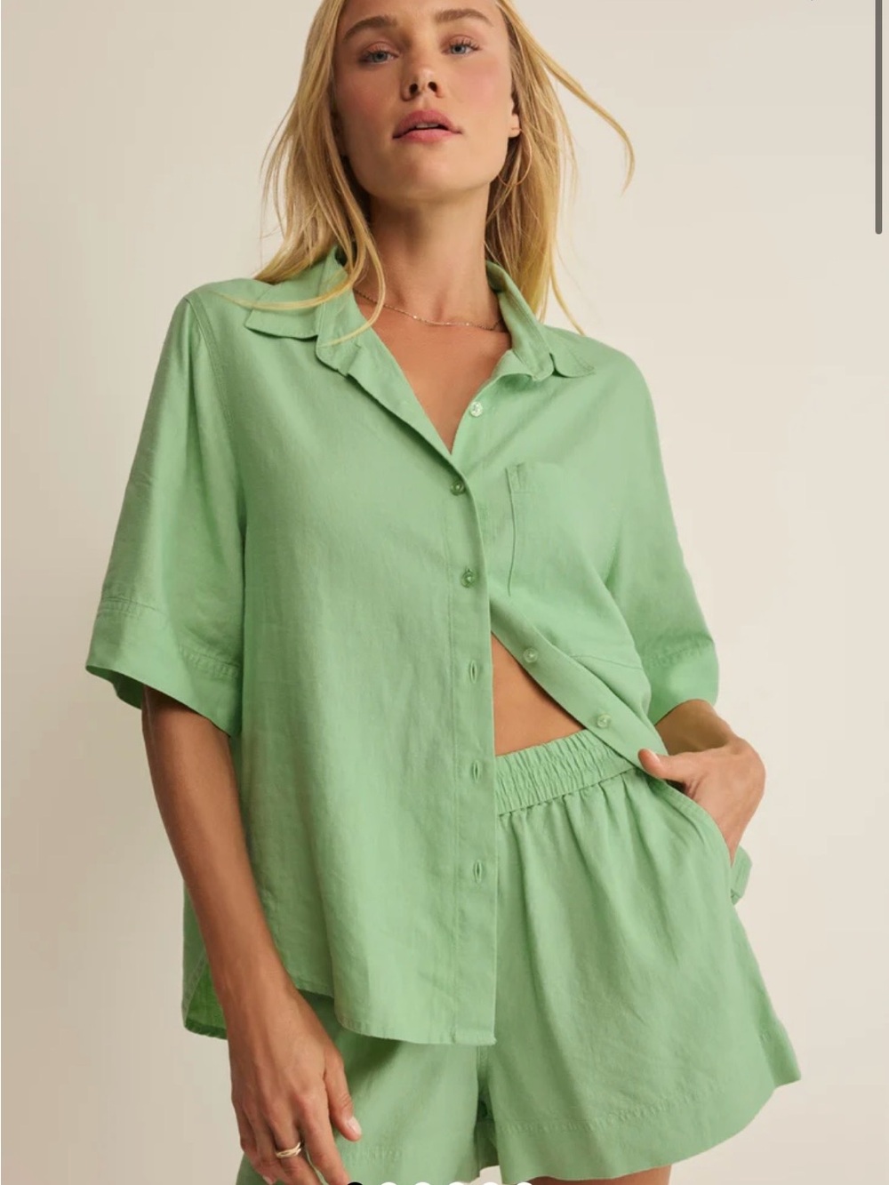 Z Supply Mint Green Linen Shirt + Short Set size Small